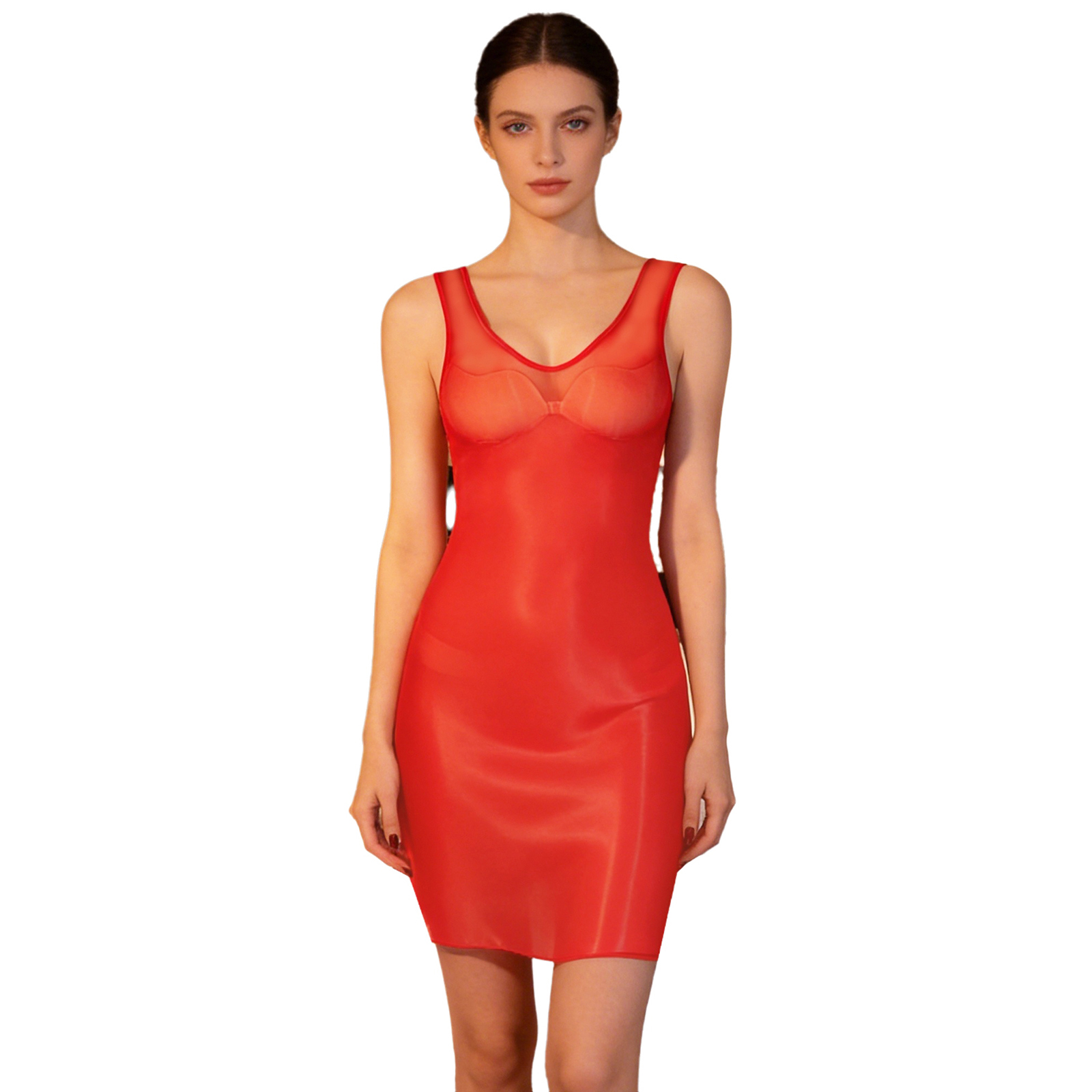 Babydoll Chemise Night - Robe moulante transparente et brillante pour
